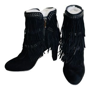 Sam Edelman Boots Kaleb Fringed Black Suede Booties Size 7M Brand New in Box